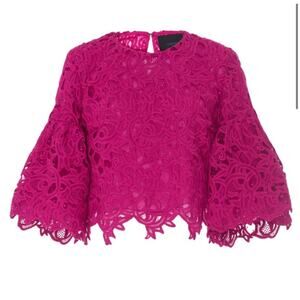 COSTARELLOS Guipure Lace Bell Sleeve Top